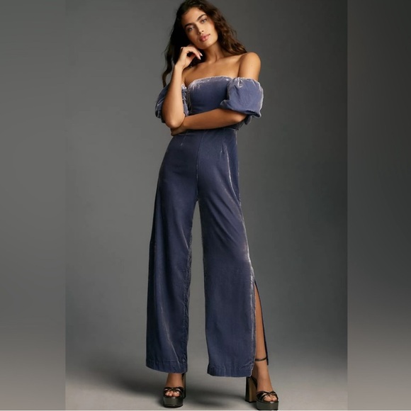 Anthropologie Pants - Anthropologie Femme Velvet Blue Jumpsuit New With Tags Size 12